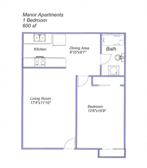 1 Bed 1 Bath Floor Plan at Manor Apartments, Rohnert Park, CA